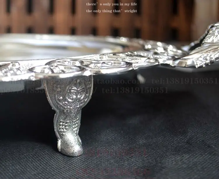 

42 cm large round gold zinc alloy metal tray for cake fruit pastry dried foods bread with handle carved embossed SG068
