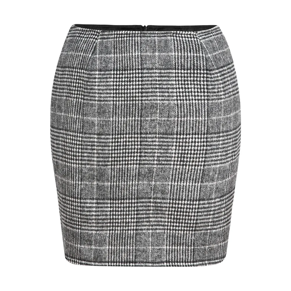 Женская облегающая мини юбка в серую клетку с высокой талией Весенняя уличная