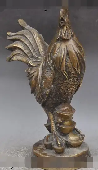 

S00701 15"china fengshui bronze wealth yuanbao zodiac Cock Rooster Chicken rich statue