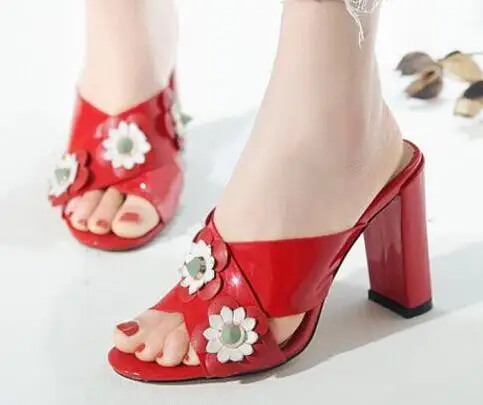 2017 лето горячий продавать женщина тапочки с открытым носком кожа цветок