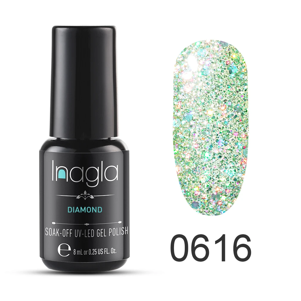 Inagla, 8 мл, Алмазный гель для ногтей, блестящий Светодиодный УФ-гель для маникюра, блестящий замачивающийся Гель-лак, лак для ногтей, Полупостоянный лак для ногтей - Цвет: 0616