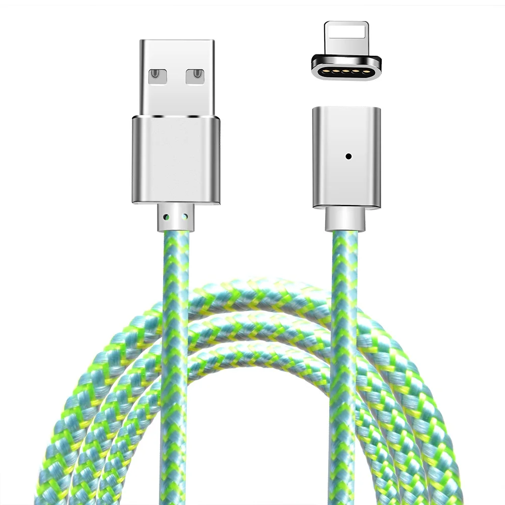 Магнитный кабель Олаф 3A для iPhone X 8 7 Micro usb type C кабель передачи данных для быстрой зарядки для samsung Xiaomi huawei магнитное зарядное устройство - Цвет: Silver Green IOS