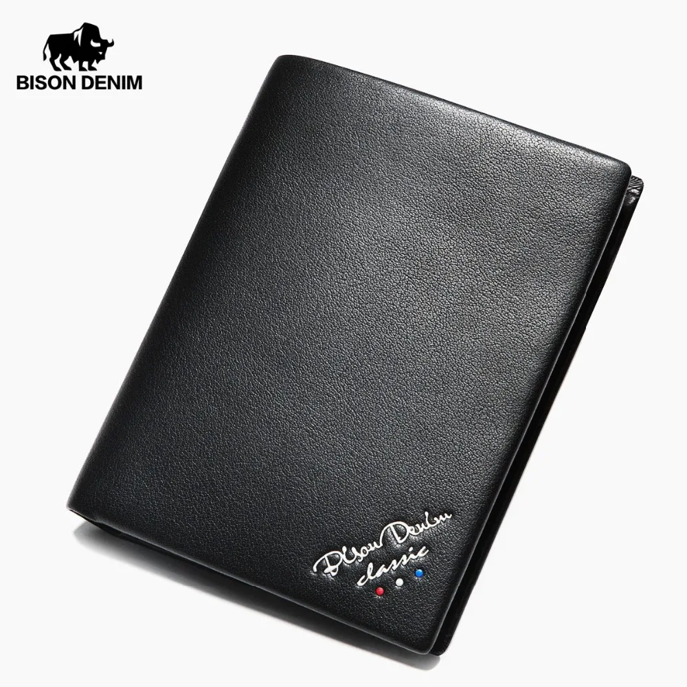 BISON DENIM новинка мужской кошелек из коровьей кожи с отделением для карт денег