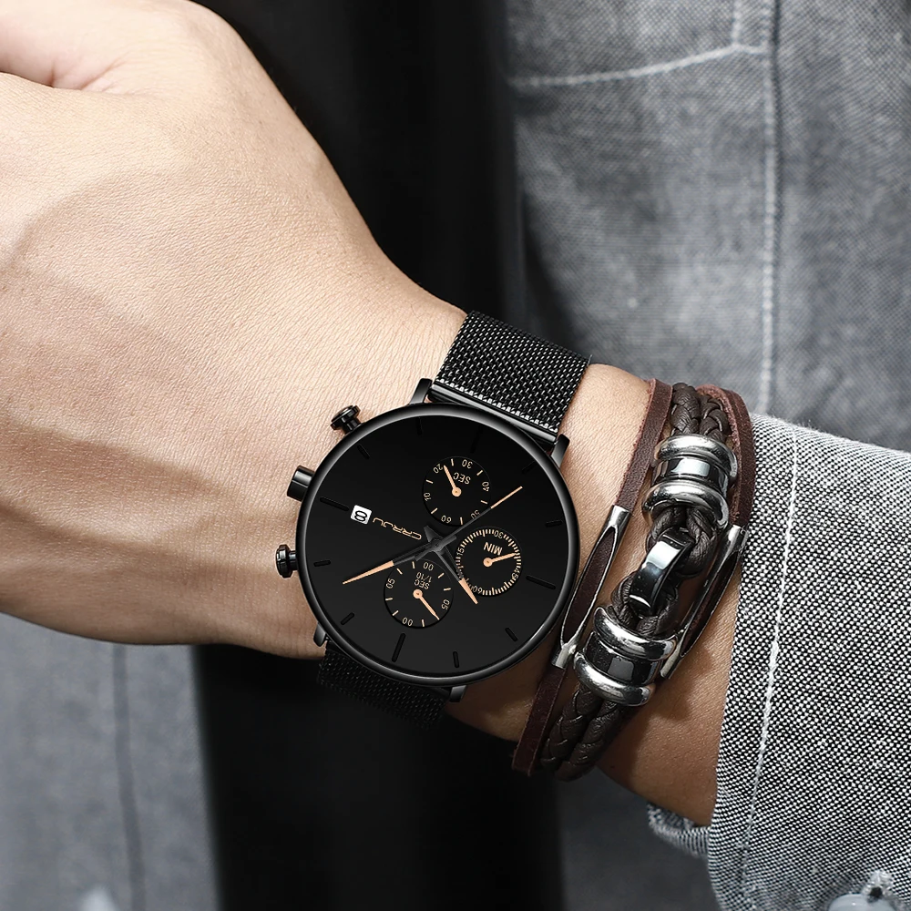 

New CRRJU Fashion Simple Mens Watches Top Brand Luxury Business Mesh belt Quartz Watch Men Clock Male Sports wristwatch movement