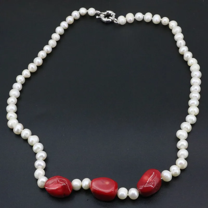 Женское Ожерелье с натуральным пресноводным жемчугом 18 дюймов 7 8 мм|coral bead