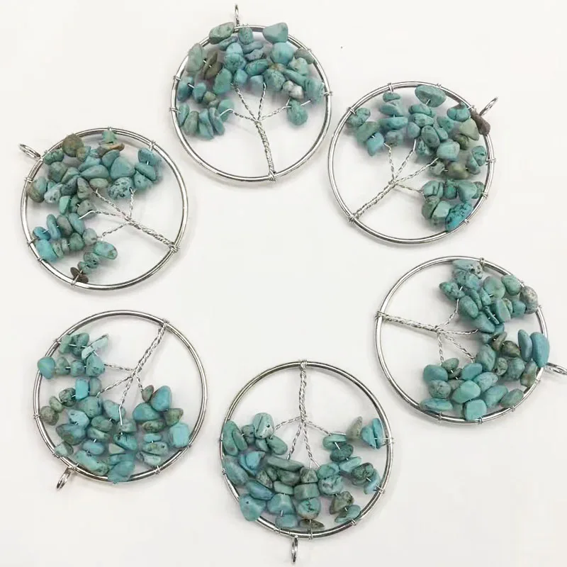 Tree of life Natural Stone Reiki Chakra cage Pendants For Necklace Women Healing Crystals Semi-Precious Jewelry pendulos | Украшения и