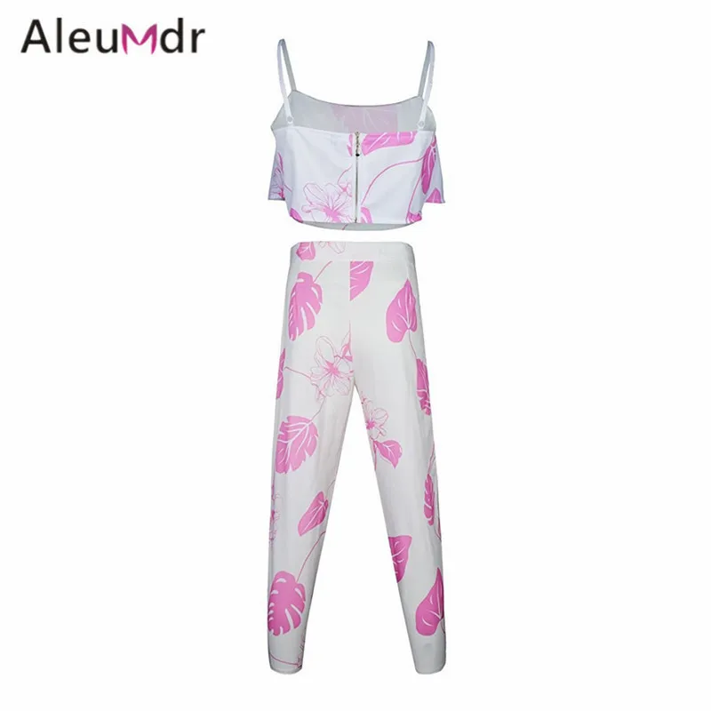Aleumdr Мода Новый 2017 Из Двух Частей Набор Женщины Лето Синий пятнистый Печати Жабо