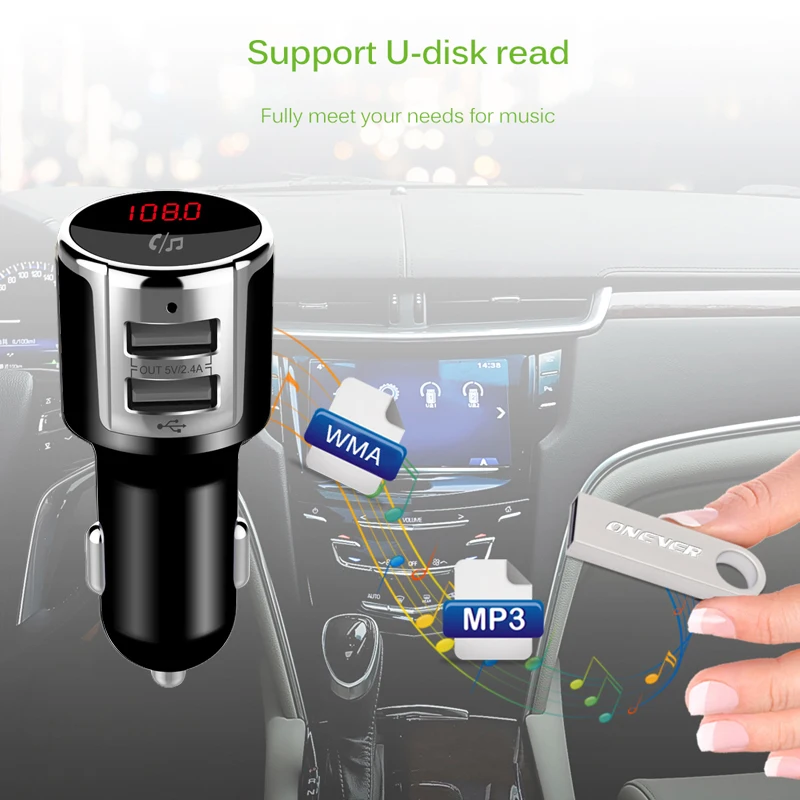 JINSERTA Bluetooth FM трансмиттер автомобильное быстрое зарядное устройство с двойным USB