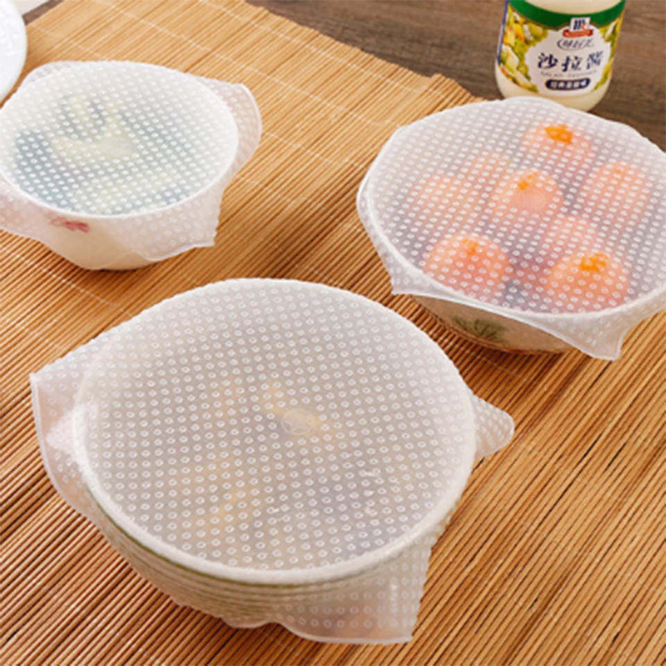 Творческий 4 Шт. Силиконовые Пищевой Saran Wrap Стрейч Многоразовые Свежие Печать