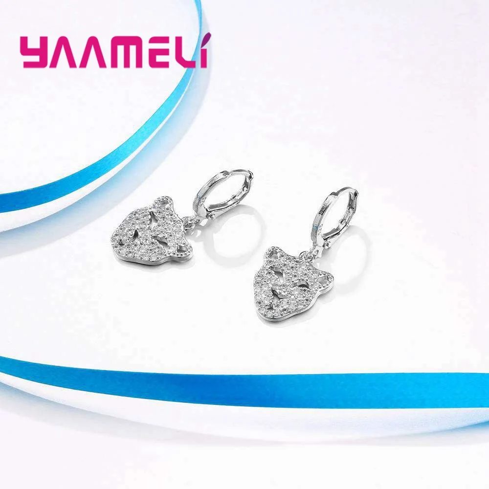 

Charm Necklace & Earring Set Women 925 Sterling Silver Leopard Head Rhinestone Party Jewelry Sets For Girls Accessories