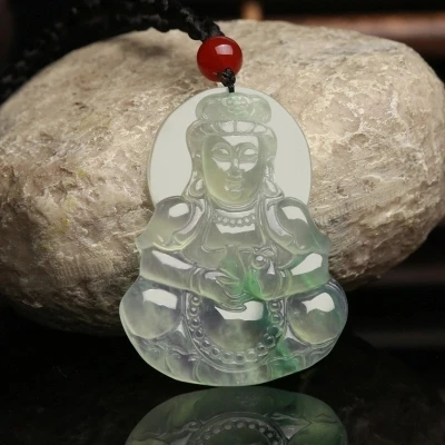 

Natural JADESt pendant carved bright double color Guanyin Pendant Necklace personality style