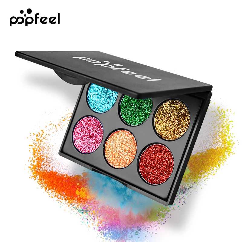 Popfeel, 6 цветов, бриллиантовый блеск, металлик, палитра теней для век, макияж, блеск, водостойкий блеск, длительные тени для век, косметика