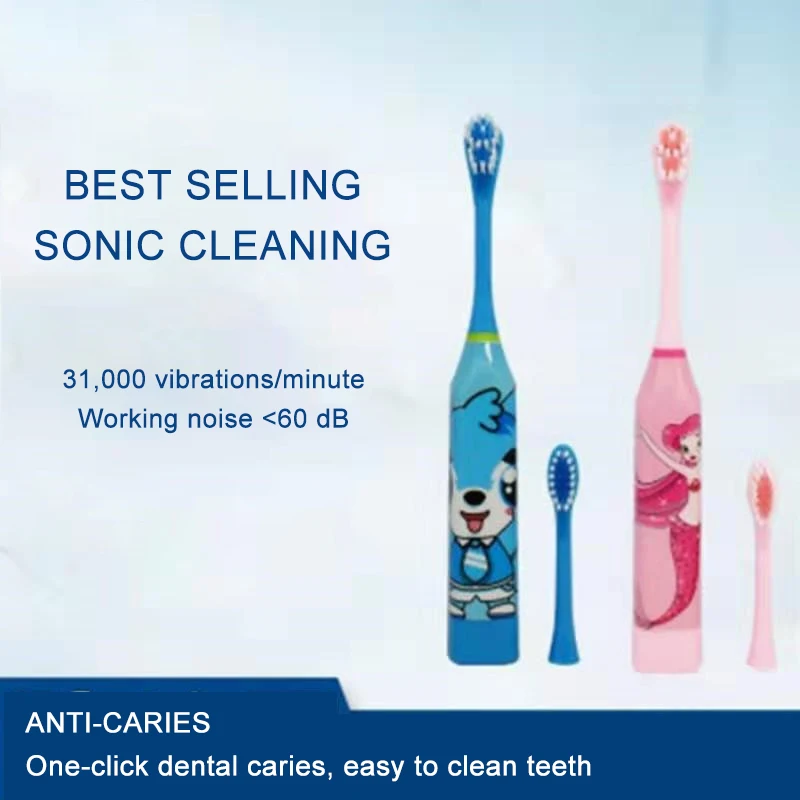 Мягкая Детская электрическая зубная щетка с мультяшным рисунком двухсторонняя