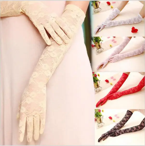 Новинка 2016 женские кружевные перчатки летние длинные тонкие с УФ-защитой Длина 43