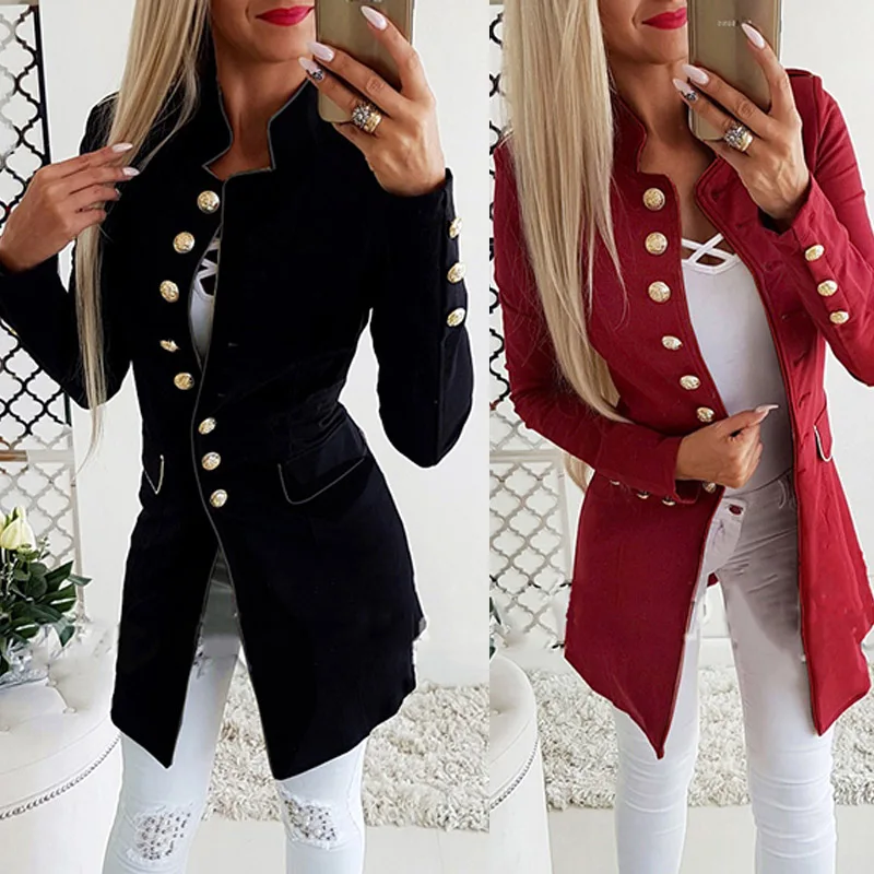 Autumn Double Breasted Suit Coat Women Elegant Slim Suits Jacket Winter Outwear V Neck Long OL Office Lady 2020 Black Red | Женская