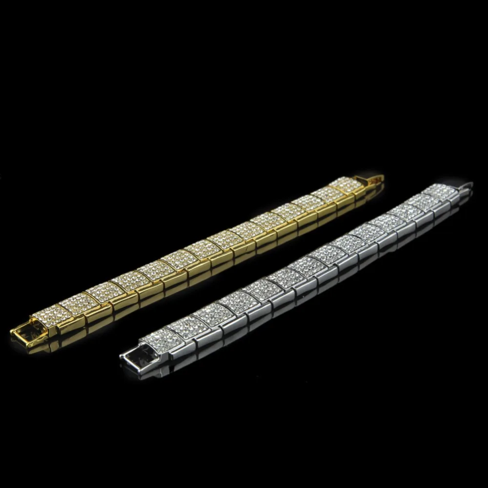 17 мм хип-хоп мужской Браслет Bling Панк ювелирные изделия Iced Out полный горный хрусталь кристалл серебро золото цвет браслет браслеты для женщин 21 см