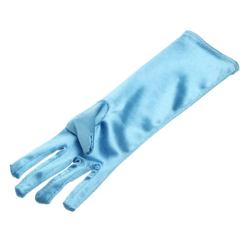 

24cm Blue Girls Children Satin Short Gloves Dress Glove Dance Drama Performance Props Party Supplies Christmas
