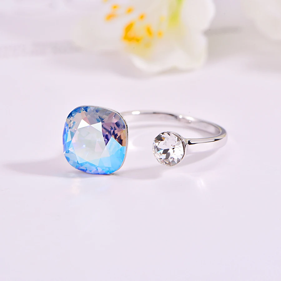 Новые цветные открытые кольца с кристаллами SWAROVSKI для женщин, модное элегантное кольцо для свадебной вечеринки, ювелирные аксессуары, подарок для мамы и девочки