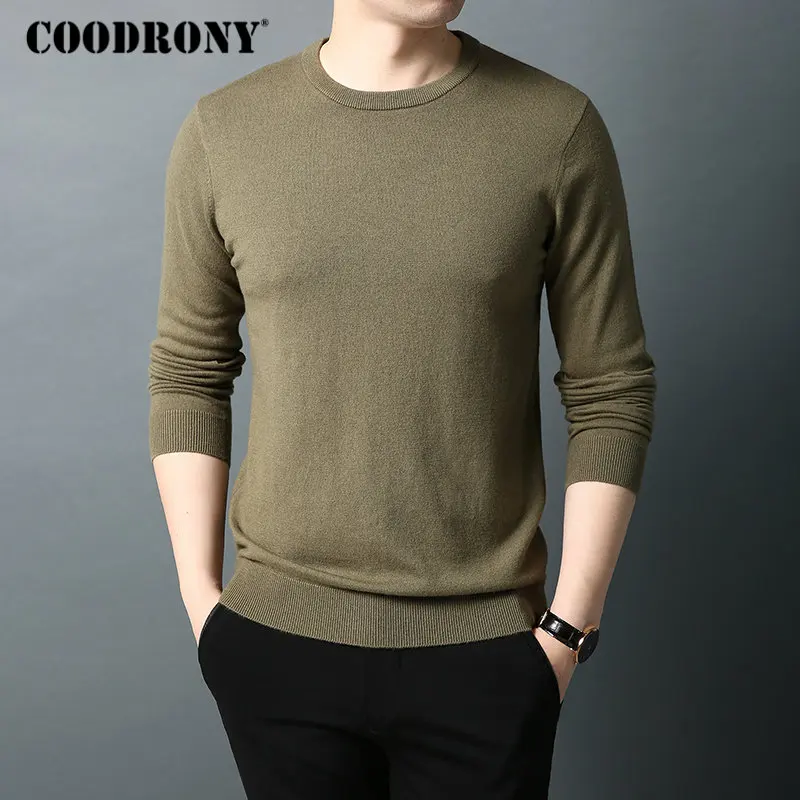 Бренд COODRONY, мужской свитер из чистой мериносовой шерсти, мужские свитера, Осень-зима, толстый теплый кашемировый пуловер, Мужской пуловер с круглым вырезом 93015