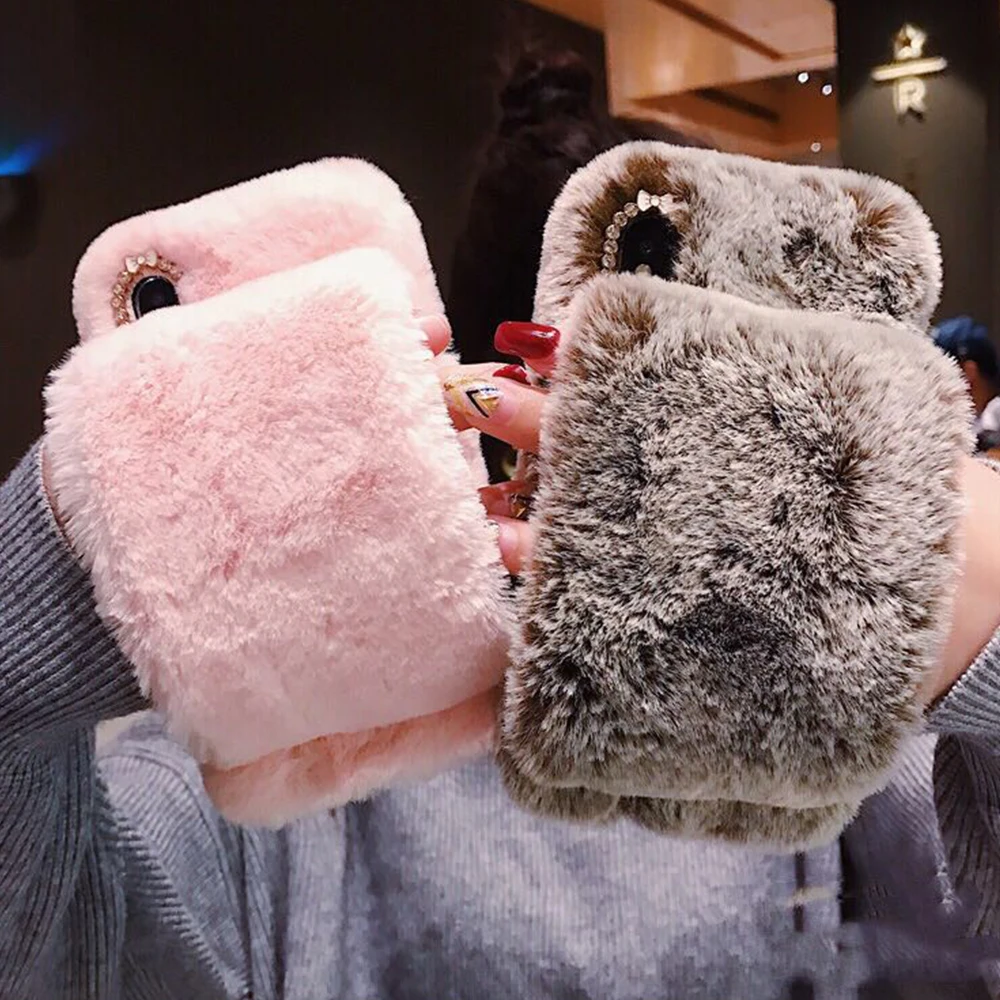 KISSCASE Christmas Warm Fluffy Fur Phone Case For iPhone 5S 6 6s XS MAX Silicon Cases X 8 7 Plus Fundas |