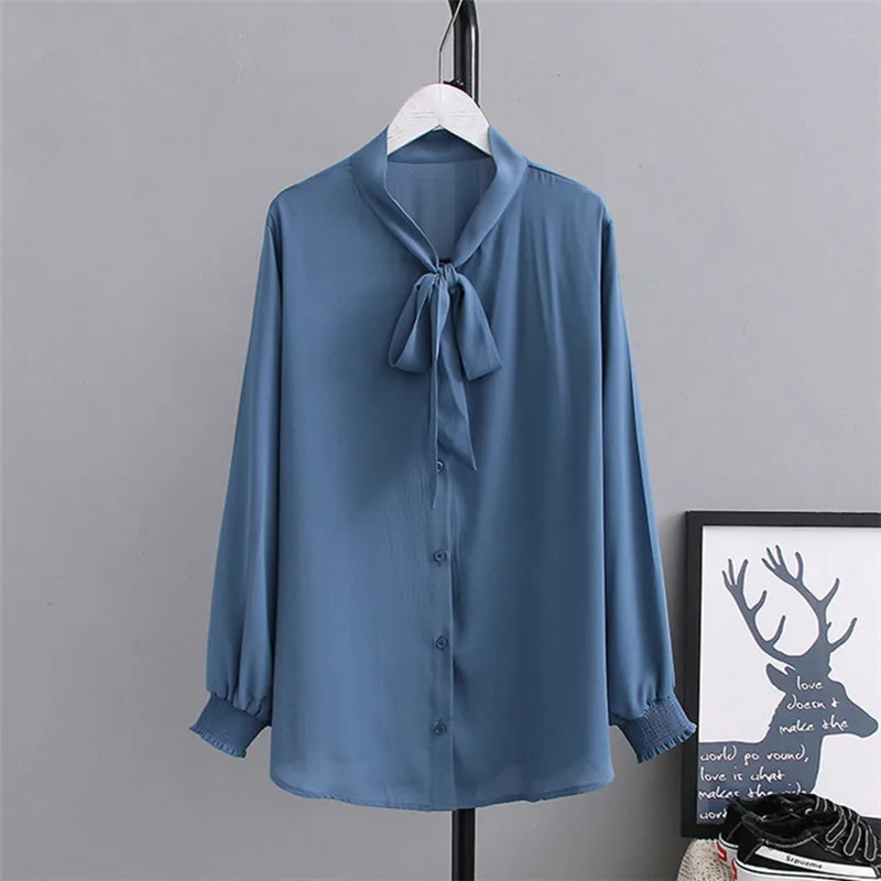 New Fashion Large size 5XL Chiffon Shirt Blouse Women Spring Summer Long sleeve Blouses Female Casual Tops Wild Bow Shirts G111 | Женская
