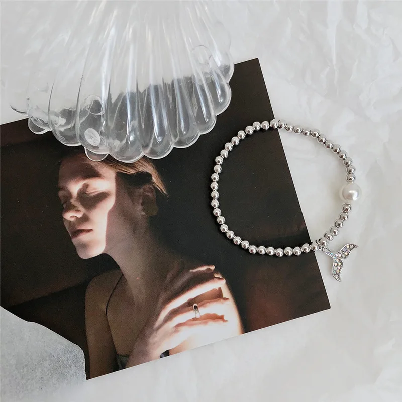 Женский серебряный кулон в виде хвоста русалки браслет Ins модные стразы