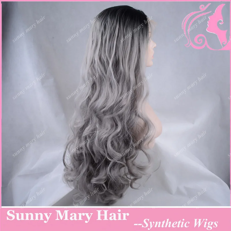 Мода ломбер серебристо серый Bodywave синтетический фронта парик Glueless длинные