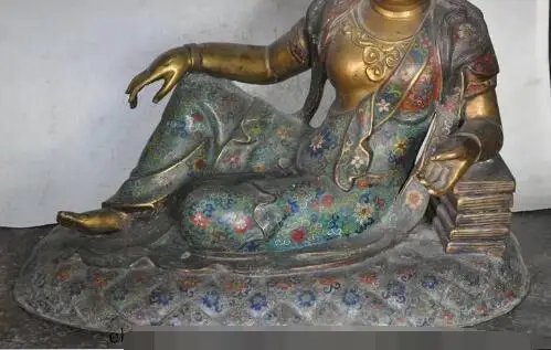 S3267 китайский буддийский клойсон эмаль бронзовая позолоченная книга Kwan Yin статуя