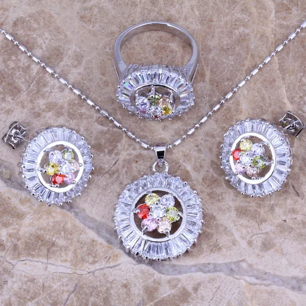 Набор ювелирных изделий из серебра с кулоном и желтым цирконием Размеры 6 / 7 8 9/10