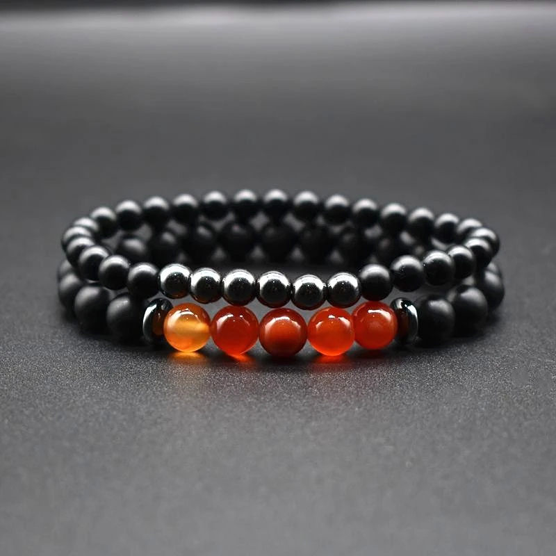 2 шт./компл. браслет мужской натуральный полосатый Агаты матовый черный из