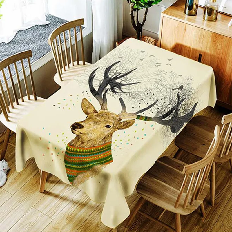 

Creative Forest Deer Decorative Tablecloth Waterproof Thicken Rectangular Wedding Home Dining Table Cover Tea Table Cloth