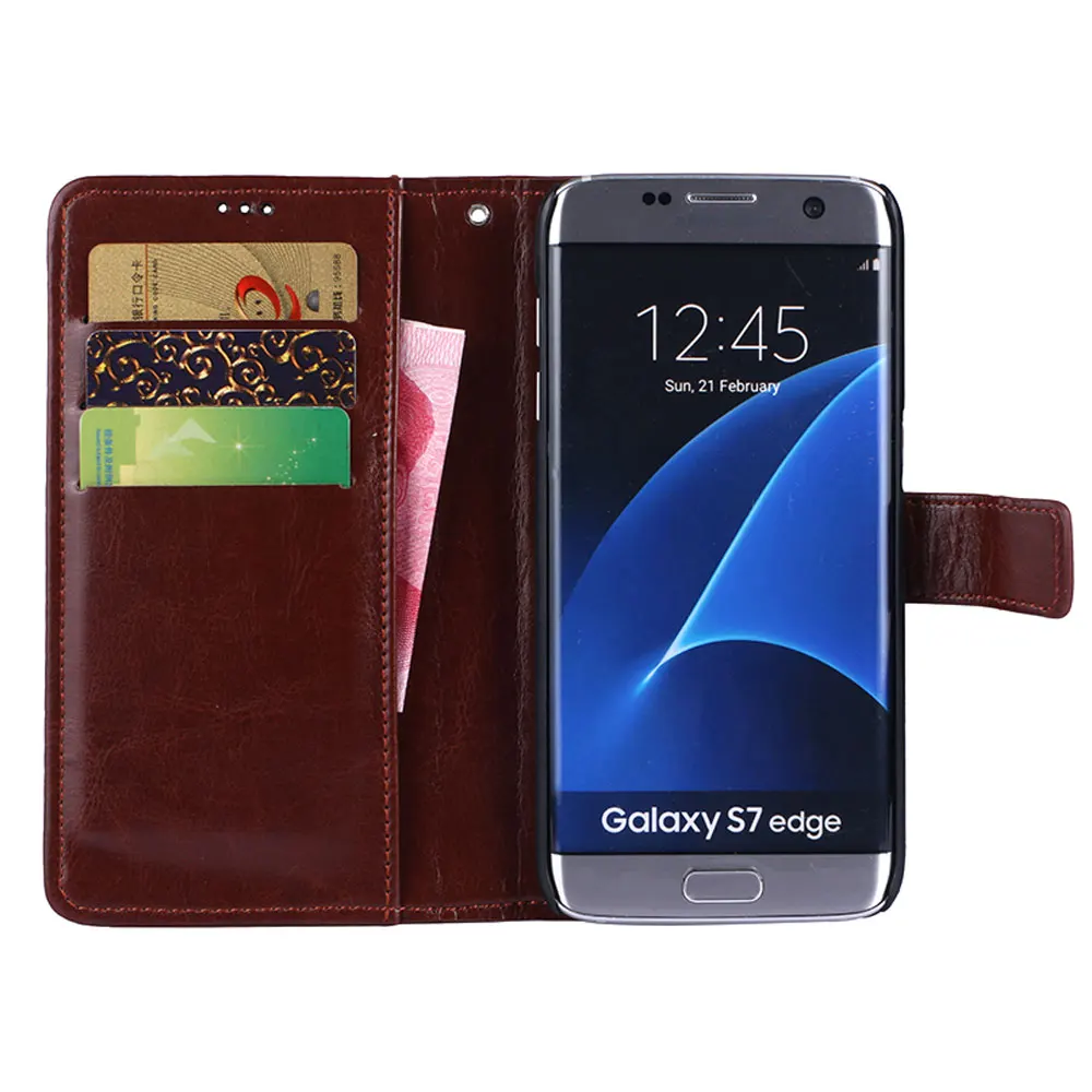 Luxury Brand Phone Case For Samsung Galaxy S7 Edge Flip Cases With Card Pocket Full Cover edge |