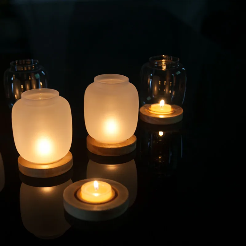 Стекло подсвечник с деревянная подкладка крышка подставка простой домашний