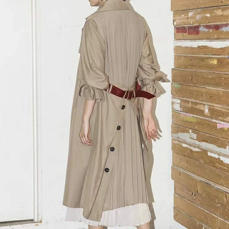 TWOTWINSTYLE Женская Тренч Oversize Flare Половина рукава однобортный лоскутное