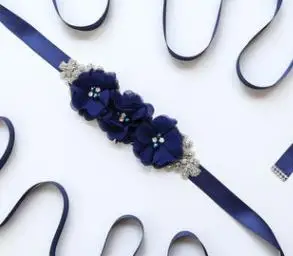 Navy Blue PEORCHID Элегантные цветы свадебный пояс с камнями Кристалл лента для подружки невесты Cinturon Fiesta Mujer Flores Материнство свадебный пояс - Цвет: Navy Blue