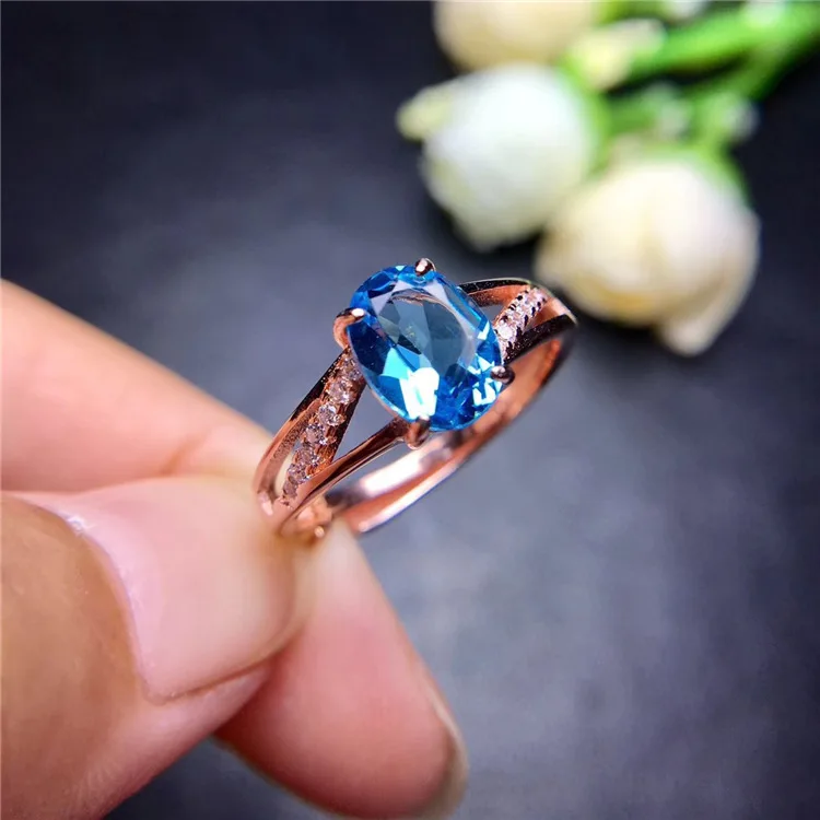 

Fashion silver gemstone ring for woman natural sky blue topaz silver ring solid 925 silver topaz ring romantic gift