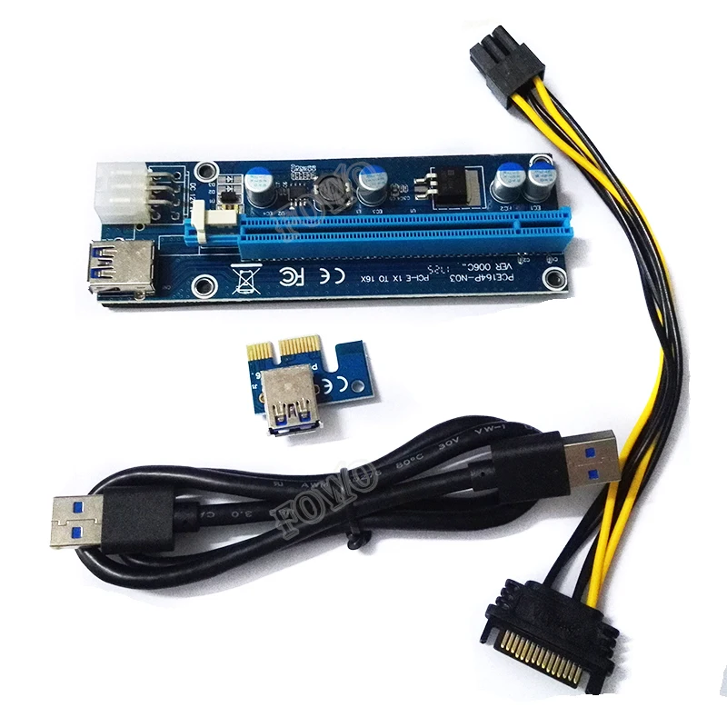 PCI E Express 1X до 16X Riser Card + USB 3 0 удлинитель Кабель SATA 15 Pin 6Pin мощность кабель 60 см для