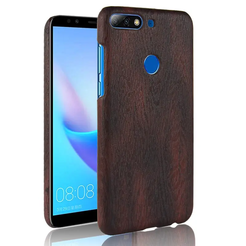 Huawei Y7 Prime 2018 Enjoy8 Case Wood Pattern Hard PC+PU Leather Back Cover for Y7Prime Shell | Мобильные телефоны и
