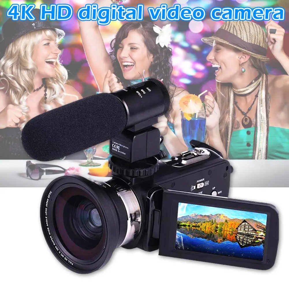 4K WiFi Ultra HD 1080P Цифровая видеокамера DV с объективом + микрофон Прямая