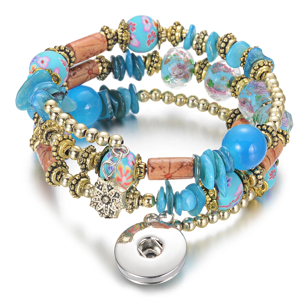 

2019 Gingersnaps Jewelry Vocheng Natural Stone CCB Snap Bracelet 4 Colors Interchangeable Bracelets Fit 18mm NN-732
