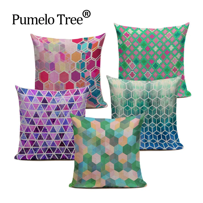 

Colorful Geometric Cushion Cover Linen Cotton Stitching for Car Home Office Sofa Throw Pillow Decorative Custom Pillow Case
