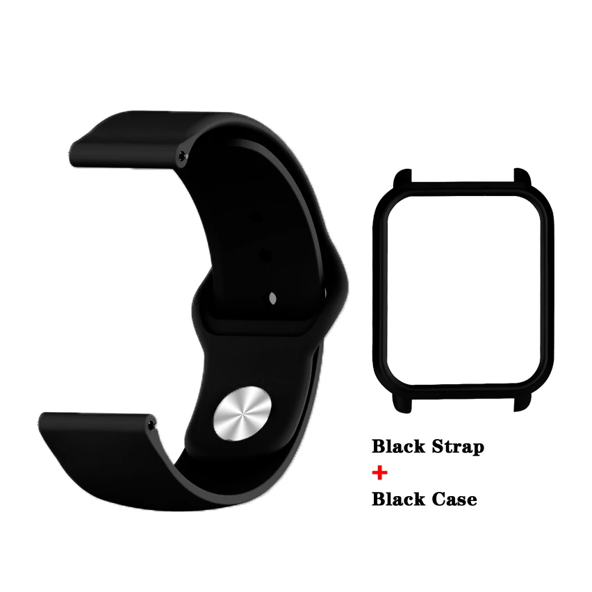 Black-Black Силиконовый ремешок для часов Huami Amazfit Bip Youth Watch защитный чехол защитная рамка+ браслет для Amazfit Bip аксессуар - Цвет: Black-Black