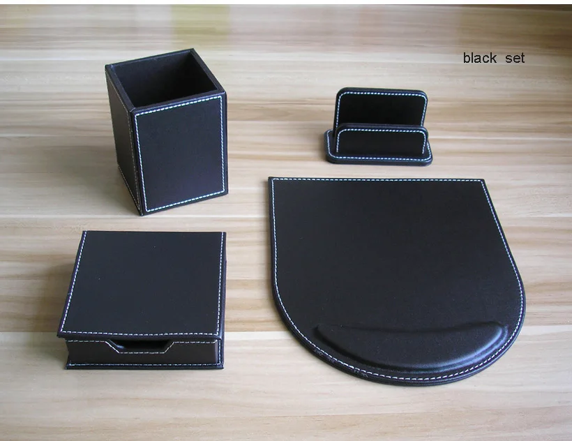 black 4PCS set K209 Офисный Настольный органайзер, набор канцелярских принадлежностей, коробка для хранения документов органайзер для ручек, органайзер, офисные принадлежности, настольные аксессуары - Цвет: black 4PCS set K209