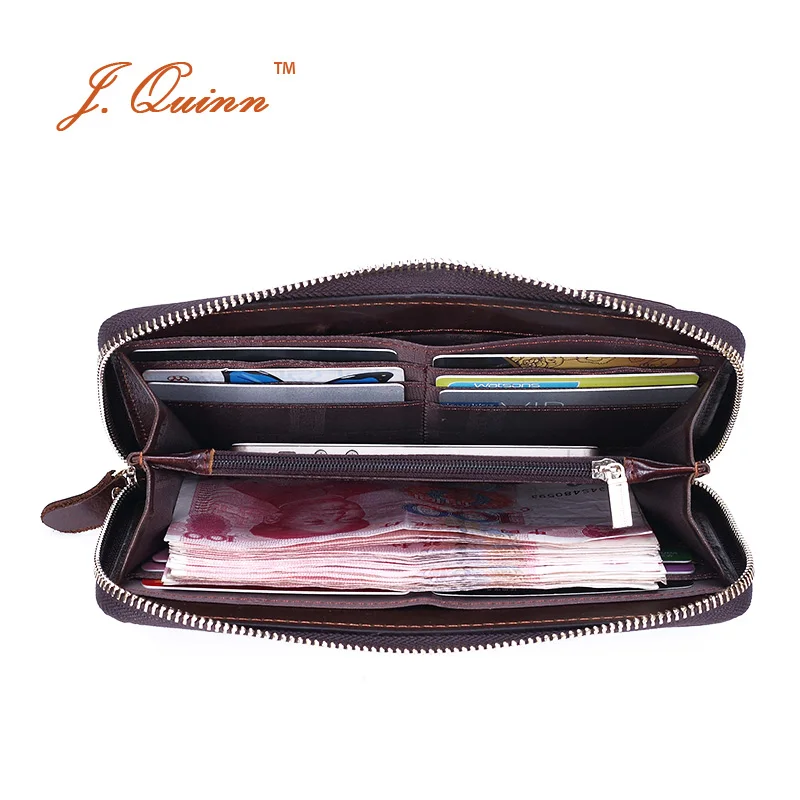 J.Quinn Phone Men Oil Wax Leather Clutch Wallets with Wrist Strip Large Zipper Handy Bag Iphone 6 Vintage Business Travel Wallet | Багаж и