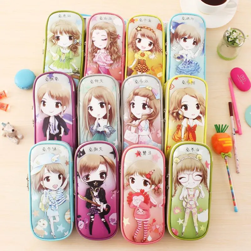 Милый мультяшный Большой Вместительный чехол карандаш из искусственной кожи
