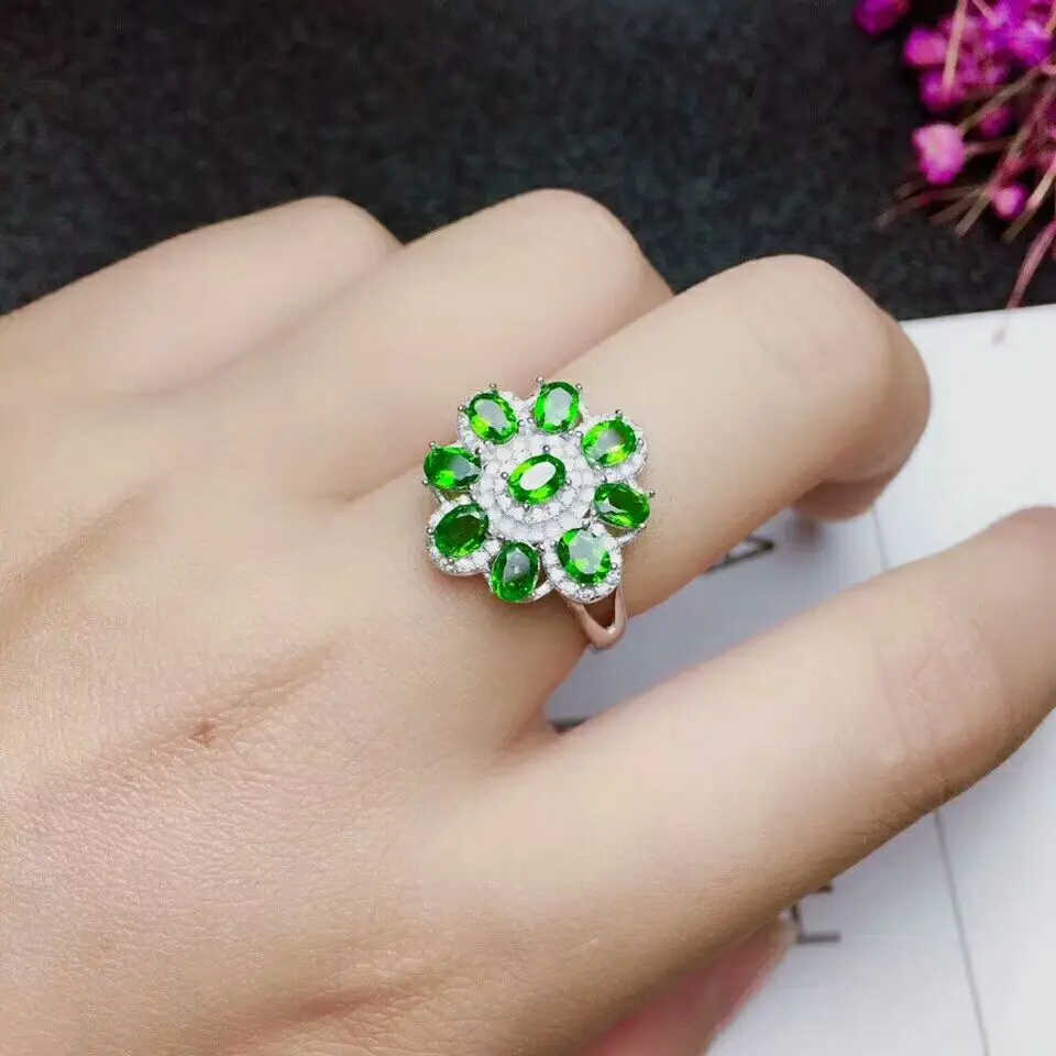 Кольцо женское из серебра естественный диопсид пробы с драгоценным камнем MeiBaPJ 2