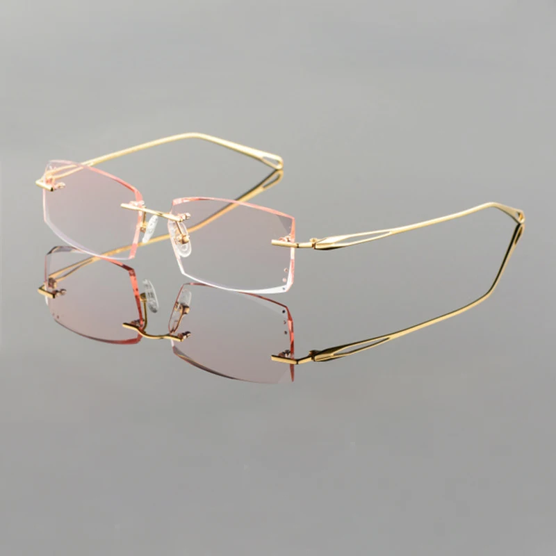 

EAGWOO Titanium Eyeglasses Men Rimless Prescription Myopia Photochromic Diamond Glasses Frameless Spectacle Vision Window 275020