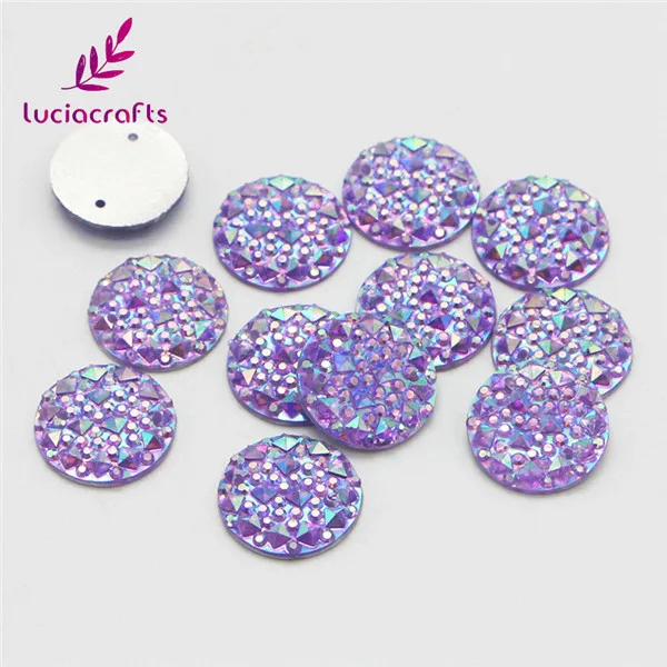 AB Purple 24pcs 24 шт/50 шт 14 мм круглые стразы из смолы с плоской задней частью, пришивные камни, 2 отверстия, стразы для рукоделия, для шитья, для свадебного платья D1209 - Цвет: AB Purple 24pcs