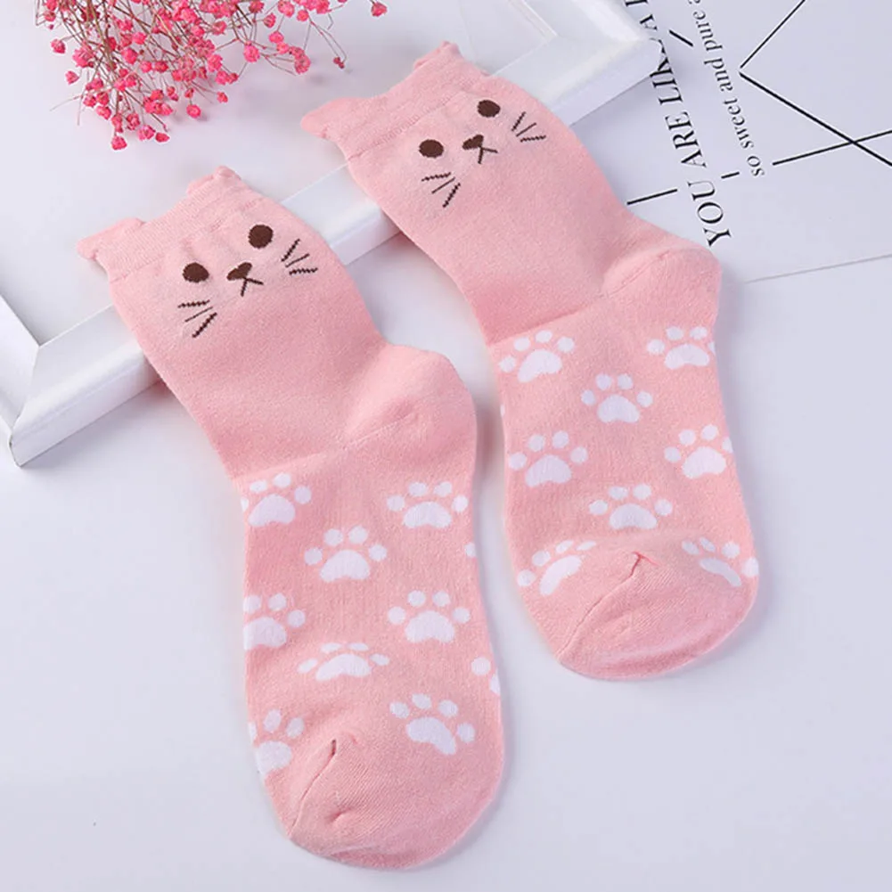 Карамельный цвет милый кот Для женщин носки хлопковые для девочек Корейская труба Harajuku Забавный Повседневное дешевые Новинка художественная Винтаж носки белого и желтого цвета