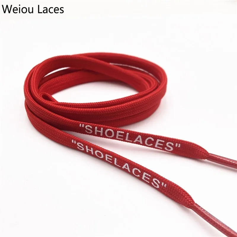 Weiou бренд Off White плоские полиэфирные шнурки печать "шнурки" Зеленый Оранжевый OW подписанные совместно беговые шнурки на заказ - Цвет: 1725	Red 80cm
